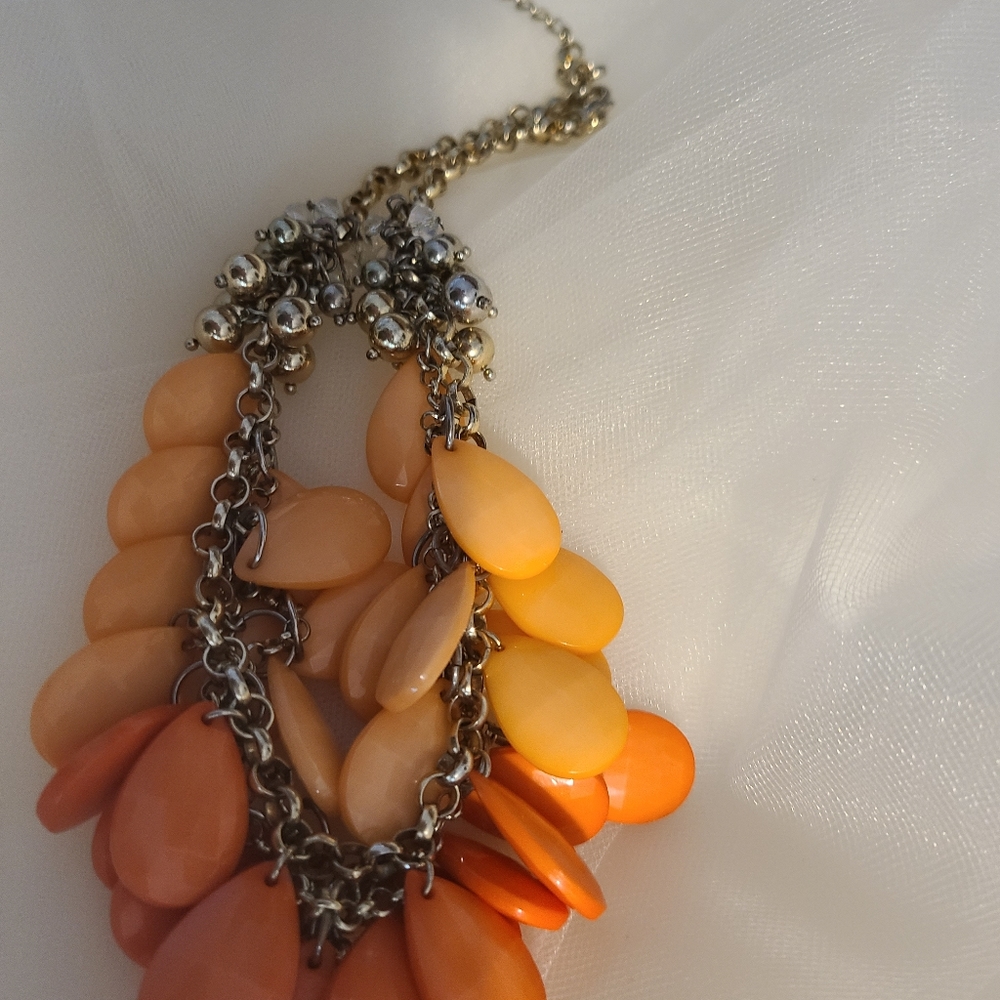 Teardrop Two Tone Orange Statement Necklace - Picture 4 of 7